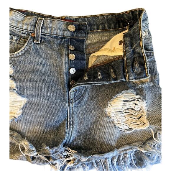 7 For All Mankind Denim Shorts Womens Size 25 Distressed Button Fly Short Shorts - Picture 9 of 10